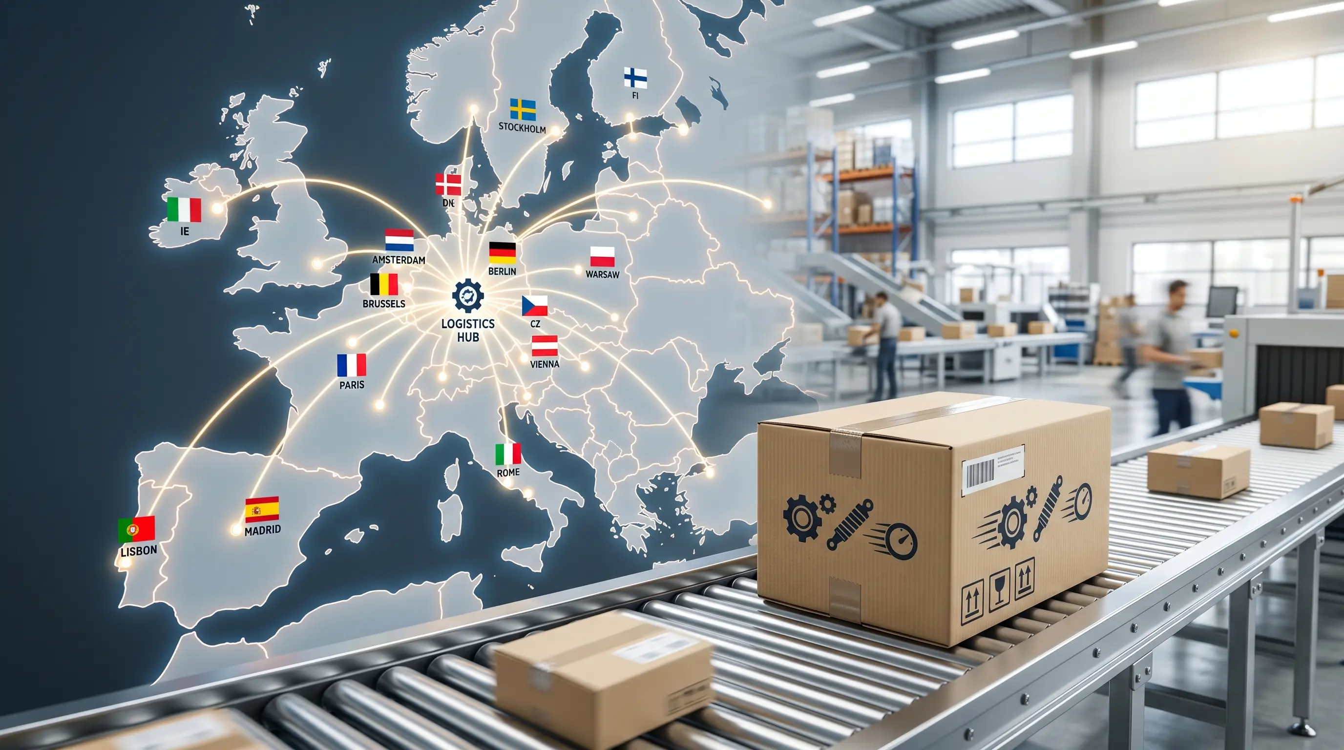 Europe-wide automotive spare parts shipping and logistics coverage for fast delivery